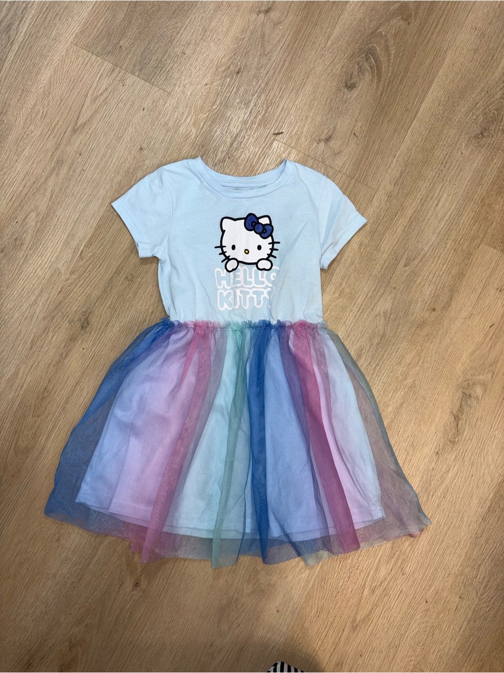 Hello Kitty Light Blue Tee Dress with Rainbow Tulle Skirt